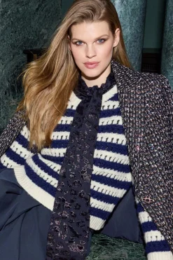 Gestreifter Lochstrickpullover<Rich & Royal New